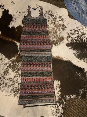 American Eagle Outfitters Black and Coral Striped Tribal Maxi Dress